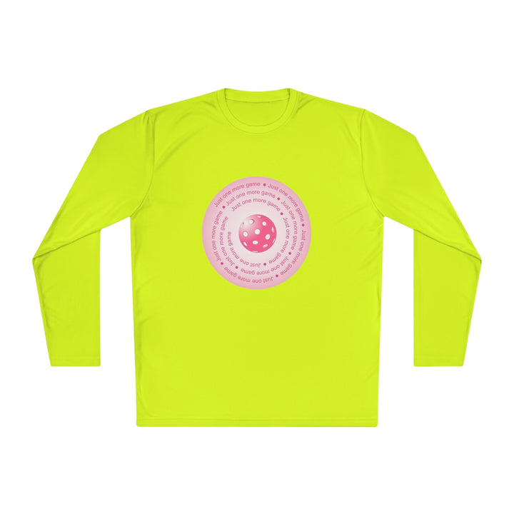 Just One More Game-Pink Unisex Moisture-Wicking Long Sleeve Tee - Great Pickleball Stuff