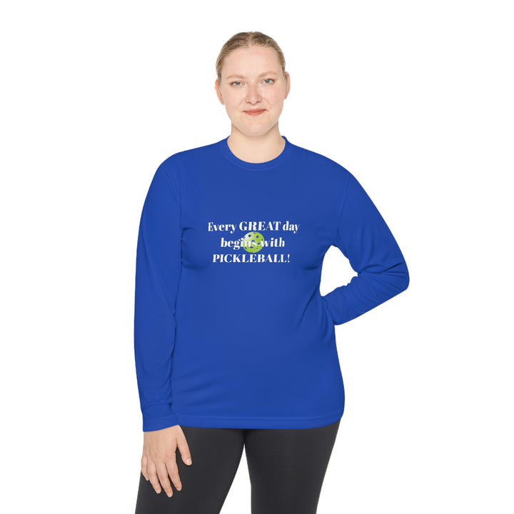 Every Great Day Begins with Pickleball! Unisex Moisture-Wicking Long Sleeve Tee - Great Pickleball Stuff