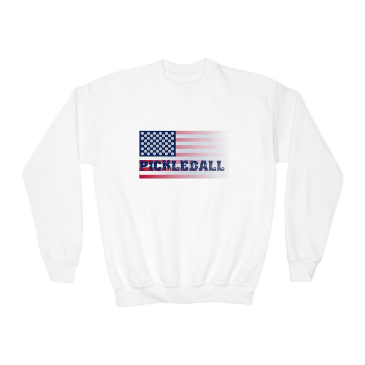 Pickleball Flag (Faded) Youth Crewneck Sweatshirt - Great Pickleball Stuff