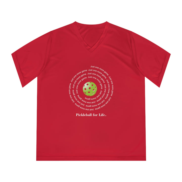 Just One More Game-Spiral Women's Moisture-Wicking V-Neck T-Shirt - Great Pickleball Stuff