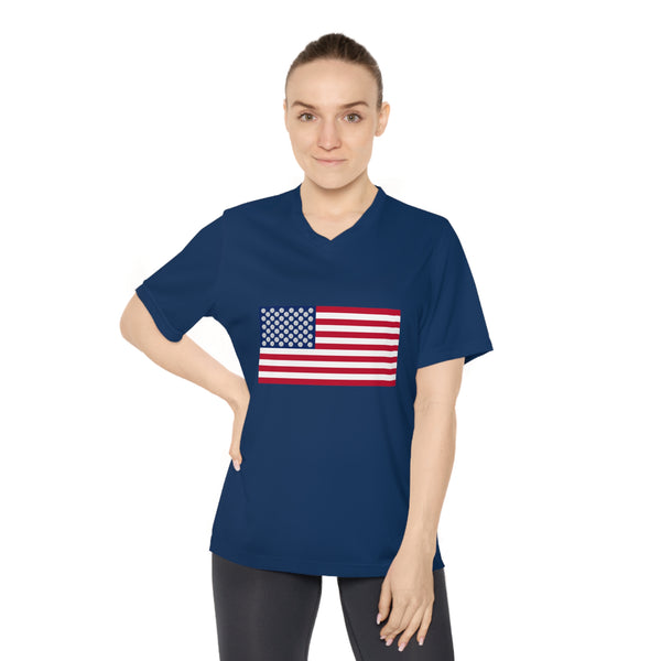 Pickleball Stars Flag Women's Moisture-Wicking V-Neck T-Shirt - Great Pickleball Stuff