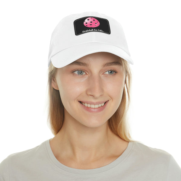 Pickleball for Life-Pink Pickleball Cap with Leather Patch - Great Pickleball Stuff