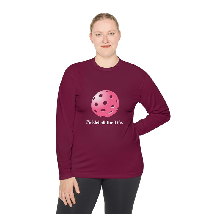 Pickleball for Life-Pink Unisex Moisture-Wicking Long Sleeve Tee - Great Pickleball Stuff