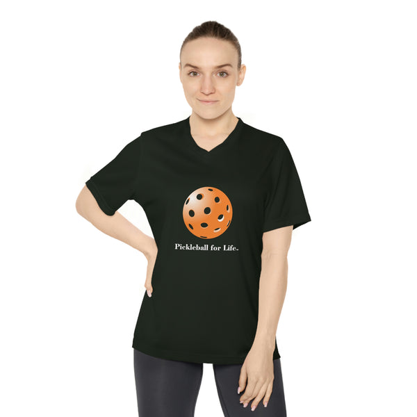 Pickleball for Life-Orange Women's Moisture-Wicking V-Neck T-Shirt - Great Pickleball Stuff