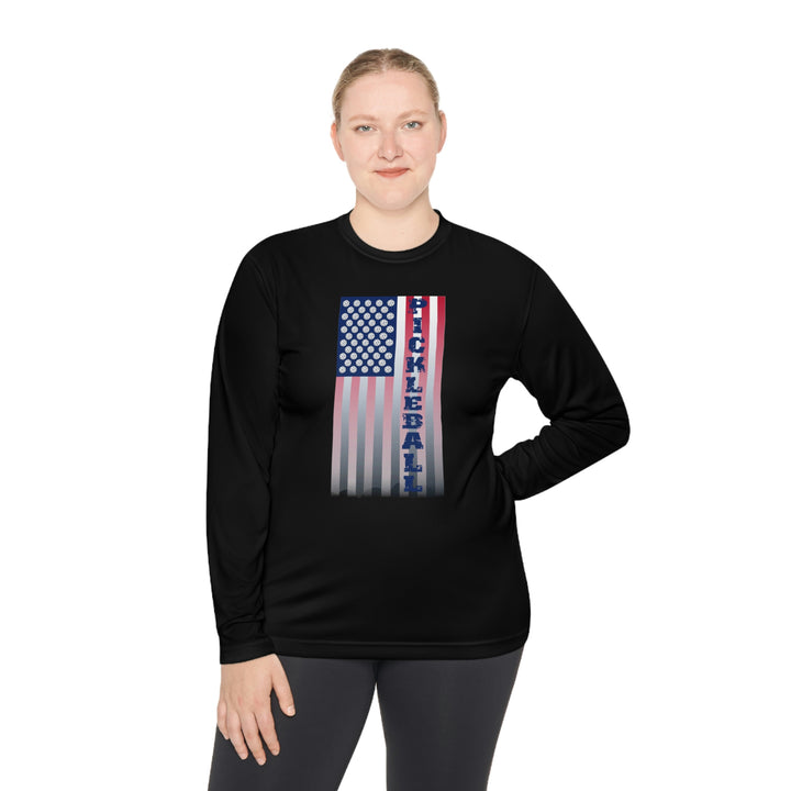 Pickleball Flag Vertical-2 (Faded) Unisex Moisture-Wicking Long Sleeve Tee - Great Pickleball Stuff