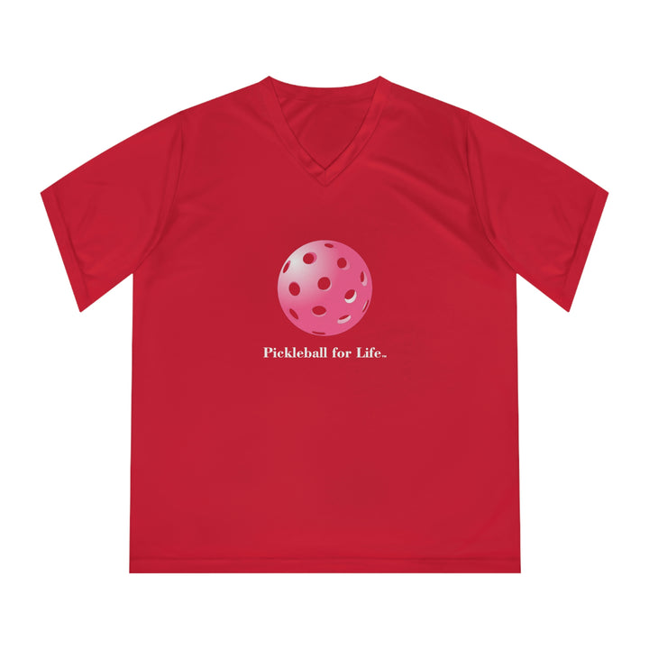 Pickleball for Life-Pink Women's Moisture-Wicking V-Neck T-Shirt - Great Pickleball Stuff