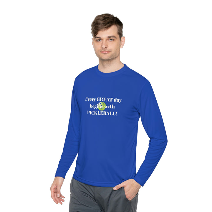 Every Great Day Begins with Pickleball! Unisex Moisture-Wicking Long Sleeve Tee - Great Pickleball Stuff