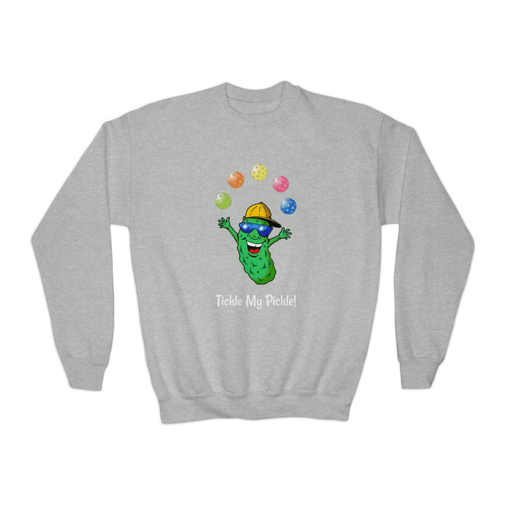Tickle My Pickle Juggler Youth Crewneck Sweatshirt - Great Pickleball Stuff