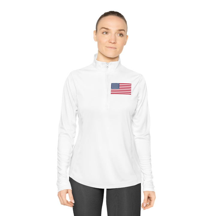 Pickleball Stars Flag Women's Moisture-Wicking Quarter-Zip Pullover - Great Pickleball Stuff