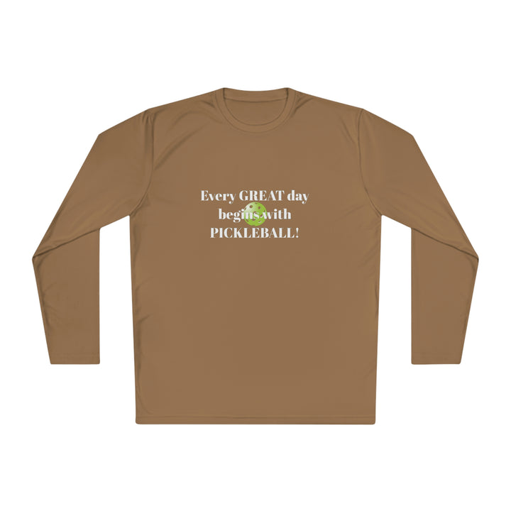 Every Great Day Begins with Pickleball! Unisex Moisture-Wicking Long Sleeve Tee - Great Pickleball Stuff