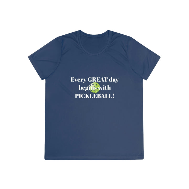 Every Great Day Begins with Pickleball! Women's Moisture-Wicking T-Shirt - Great Pickleball Stuff