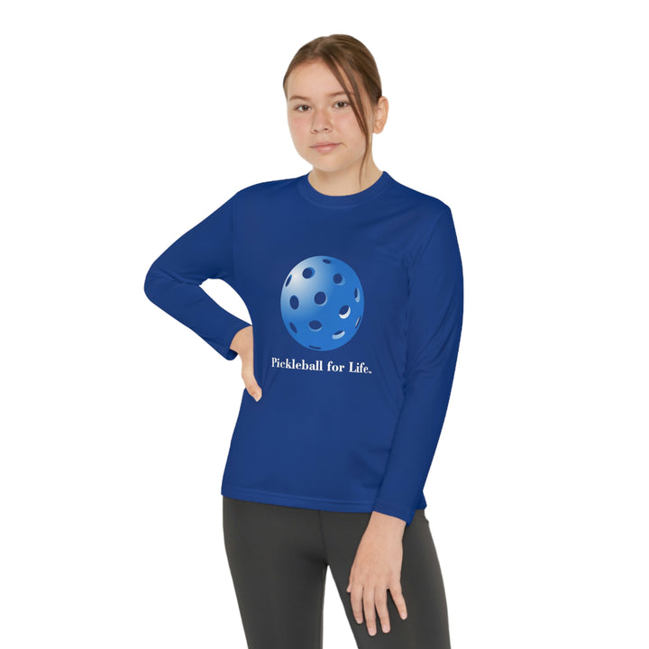 Pickleball for Life-Blue Youth Long Sleeve Moisture-Wicking T-Shirt - Great Pickleball Stuff