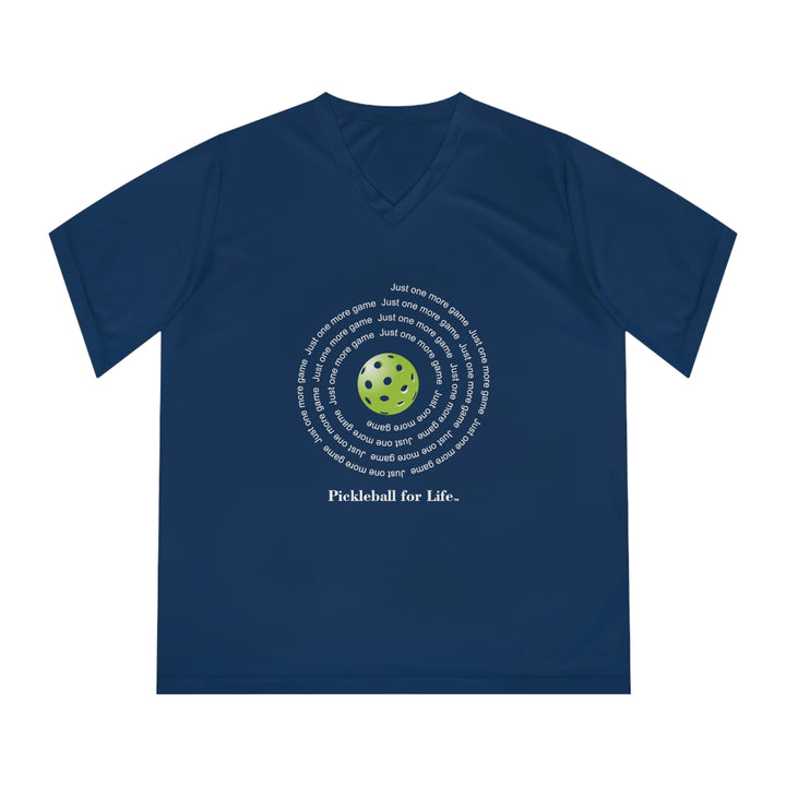 Just One More Game-Spiral Women's Moisture-Wicking V-Neck T-Shirt - Great Pickleball Stuff