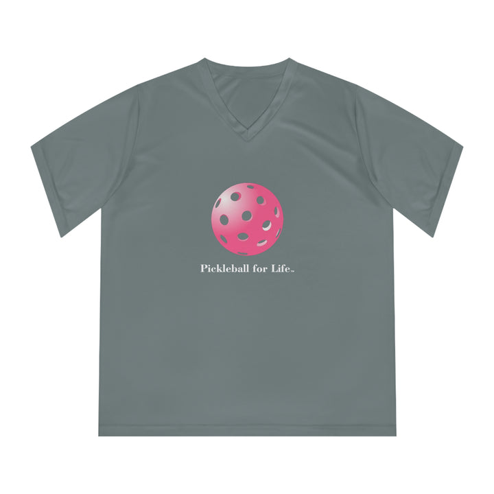 Pickleball for Life-Pink Women's Moisture-Wicking V-Neck T-Shirt - Great Pickleball Stuff