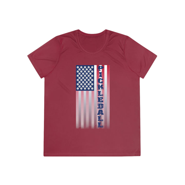 Pickleball Flag Vertical-2 (Faded) Women's Moisture-Wicking T-Shirt - Great Pickleball Stuff