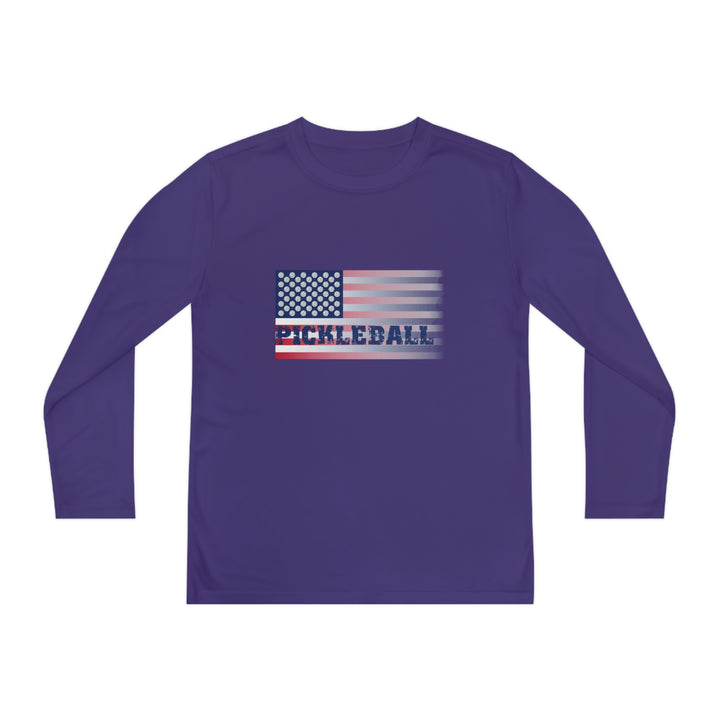 Pickleball Flag (Faded) Youth Long Sleeve Moisture-Wicking T-Shirt - Great Pickleball Stuff