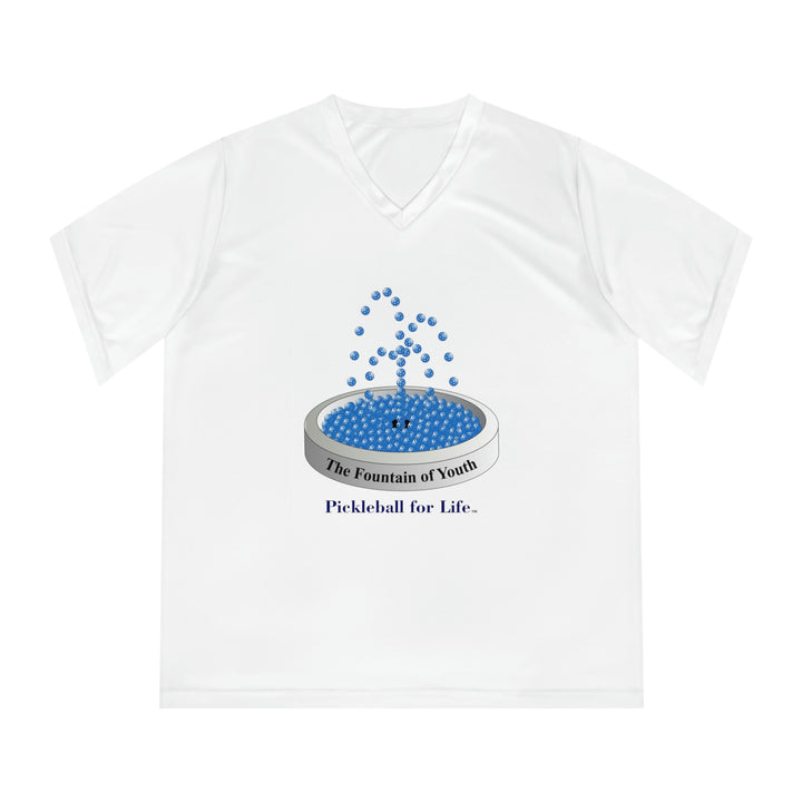 The Pickleball Fountain-Blue Women's Moisture-Wicking V-Neck T-Shirt - Great Pickleball Stuff