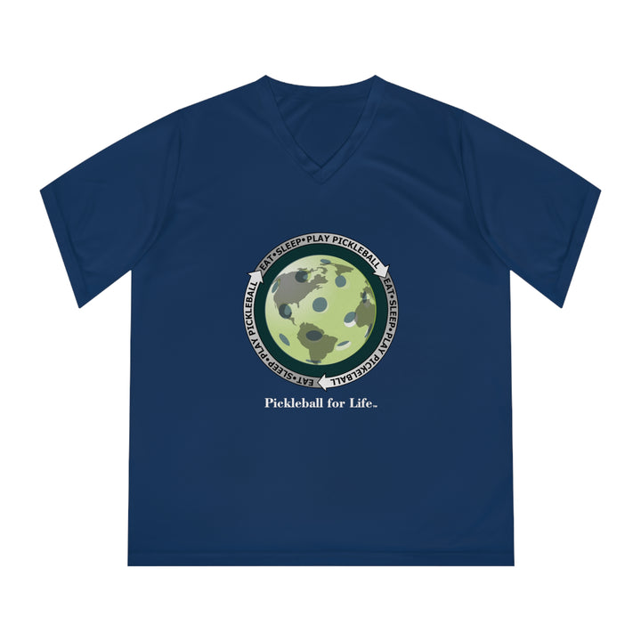 Eat Sleep Play Pickleball Women's Moisture-Wicking V-Neck T-Shirt - Great Pickleball Stuff