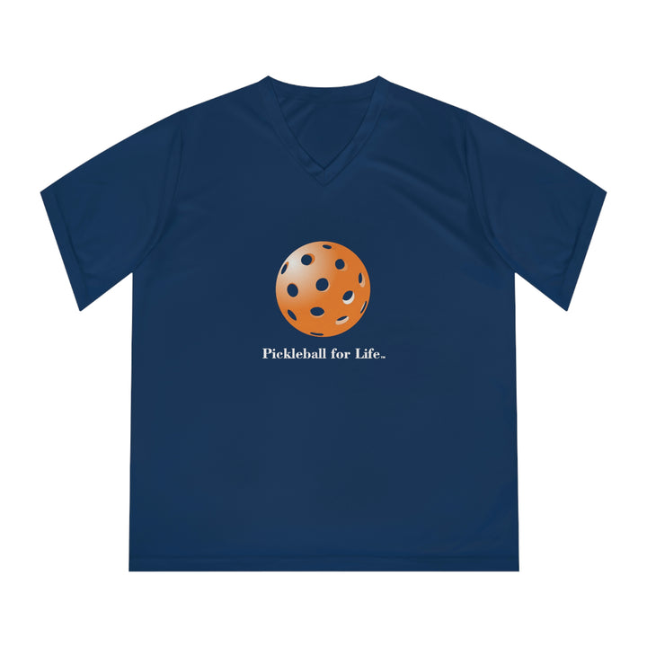 Pickleball for Life-Orange Women's Moisture-Wicking V-Neck T-Shirt - Great Pickleball Stuff