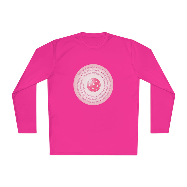 Just One More Game-Pink Unisex Moisture-Wicking Long Sleeve Tee - Great Pickleball Stuff