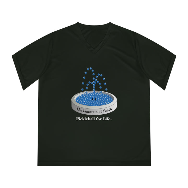 The Pickleball Fountain-Blue Women's Moisture-Wicking V-Neck T-Shirt - Great Pickleball Stuff