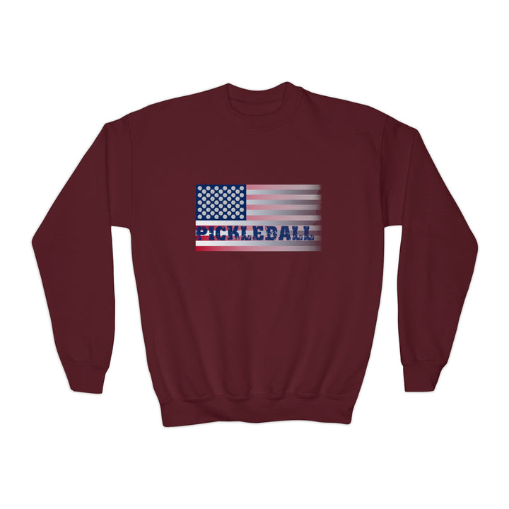 Pickleball Flag (Faded) Youth Crewneck Sweatshirt - Great Pickleball Stuff