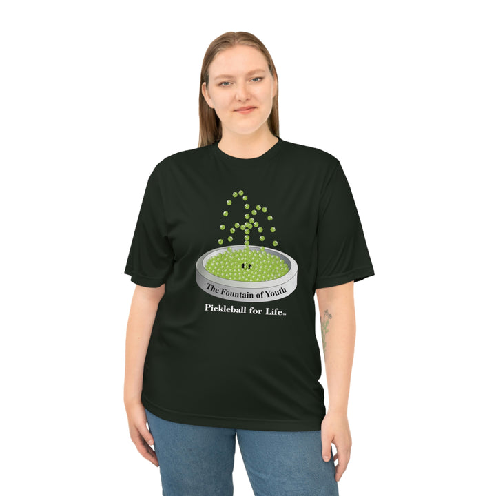 The Pickleball Fountain-Green Unisex Moisture-Wicking T-Shirt - Great Pickleball Stuff