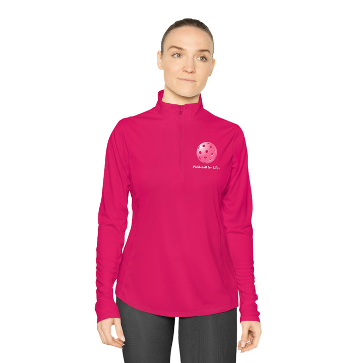 Pickleball for Life-Pink Women's Moisture-Wicking Quarter-Zip Pullover - Great Pickleball Stuff