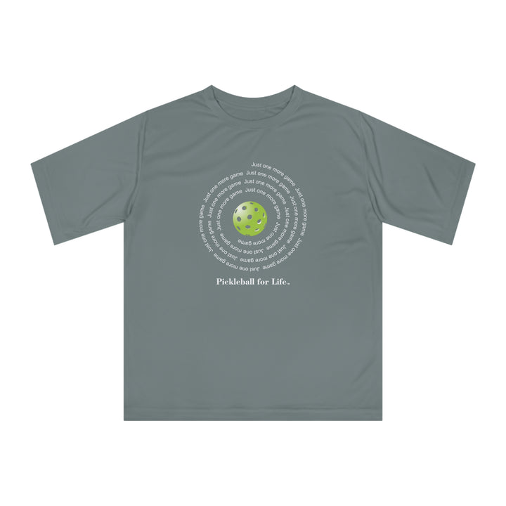 Just One More Game-Spiral Unisex Moisture-Wicking T-Shirt - Great Pickleball Stuff