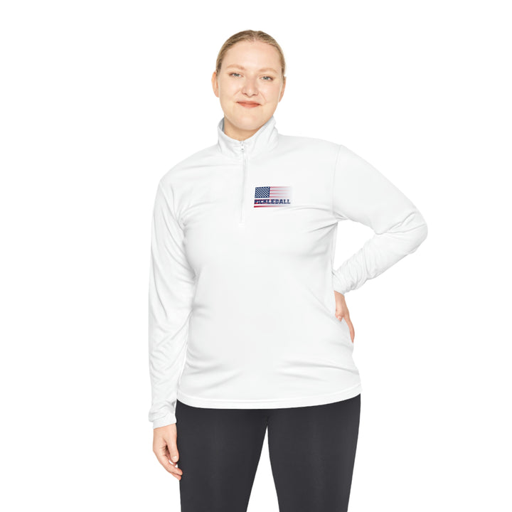 Pickleball Flag (Faded) Unisex Moisture-Wicking Quarter-Zip Pullover - Great Pickleball Stuff