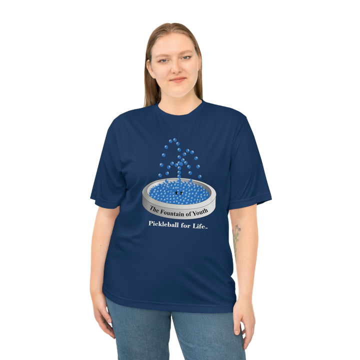 The Pickleball Fountain-Blue Unisex Moisture-Wicking T-Shirt - Great Pickleball Stuff