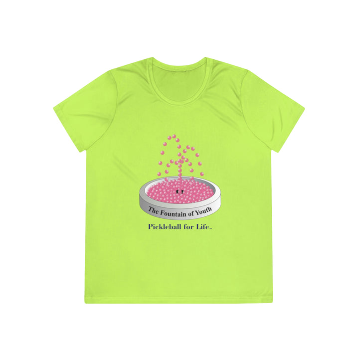 The Pickleball Fountain-Pink Women's Moisture-Wicking T-Shirt - Great Pickleball Stuff