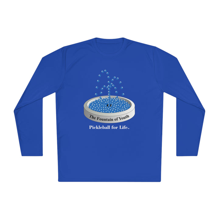 The Pickleball Fountain-Blue Unisex Moisture-Wicking Long Sleeve Tee - Great Pickleball Stuff