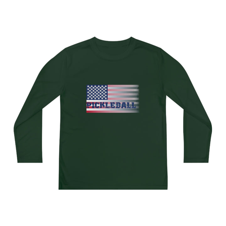 Pickleball Flag (Faded) Youth Long Sleeve Moisture-Wicking T-Shirt - Great Pickleball Stuff