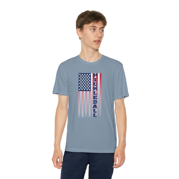 Pickleball Flag Vertical-2 (Faded) Youth Moisture-Wicking T-Shirt - Great Pickleball Stuff