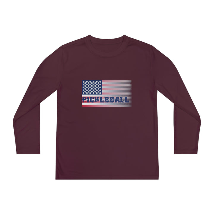 Pickleball Flag (Faded) Youth Long Sleeve Moisture-Wicking T-Shirt - Great Pickleball Stuff