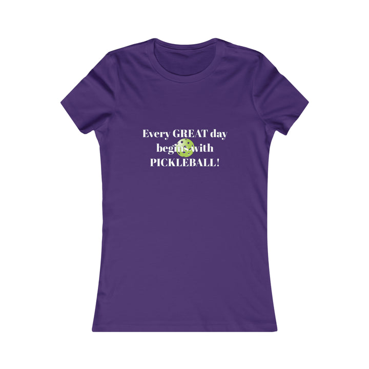 Every Great Day Begins with Pickleball! Women's Slim-Fit Premium Cotton T-Shirt - Great Pickleball Stuff