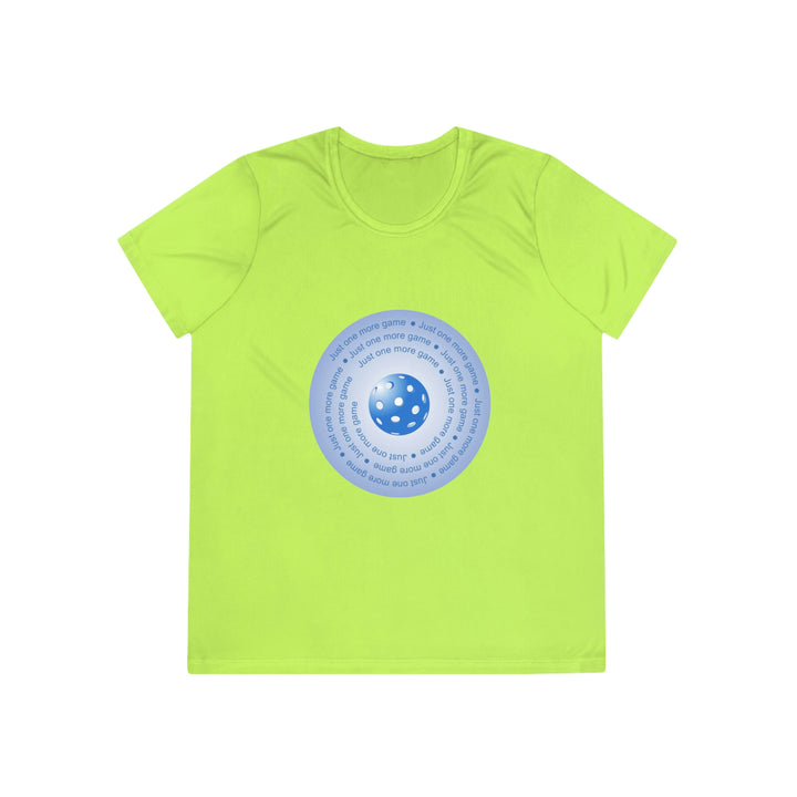 Just One More Game-Blue Women's Moisture-Wicking T-Shirt - Great Pickleball Stuff