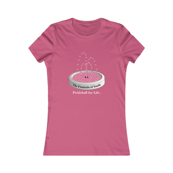 The Pickleball Fountain-Pink Women's Slim-Fit Premium Cotton T-Shirt - Great Pickleball Stuff