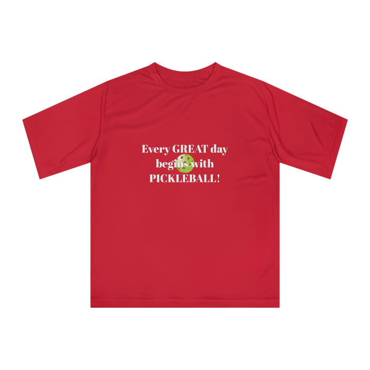 Every Great Day Begins with Pickleball! Unisex Moisture-Wicking T-Shirt - Great Pickleball Stuff