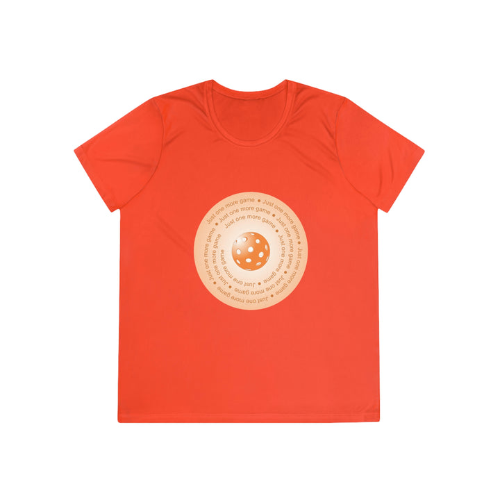 Just One More Game-Orange Women's Moisture-Wicking T-Shirt - Great Pickleball Stuff