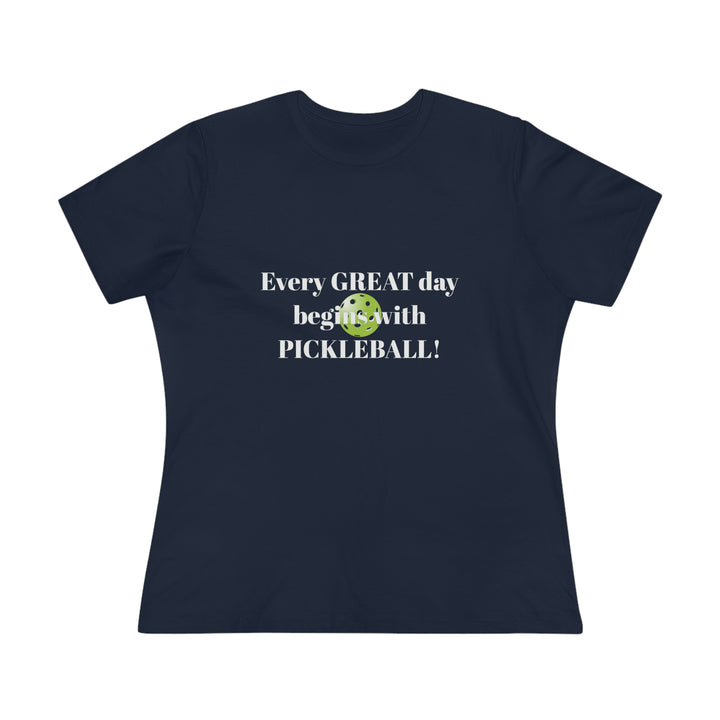 Every Great Day Begins with Pickleball! Women's Relaxed-Fit T-shirt - Great Pickleball Stuff