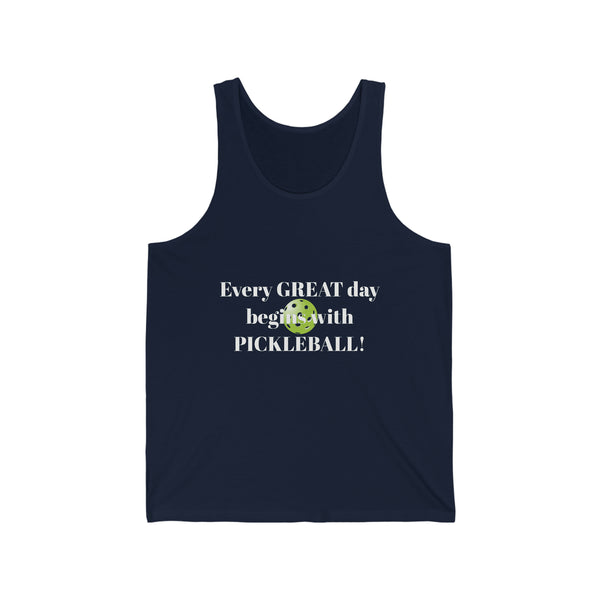 Every Great Day Begins with Pickleball! Unisex Cotton Tank - Great Pickleball Stuff