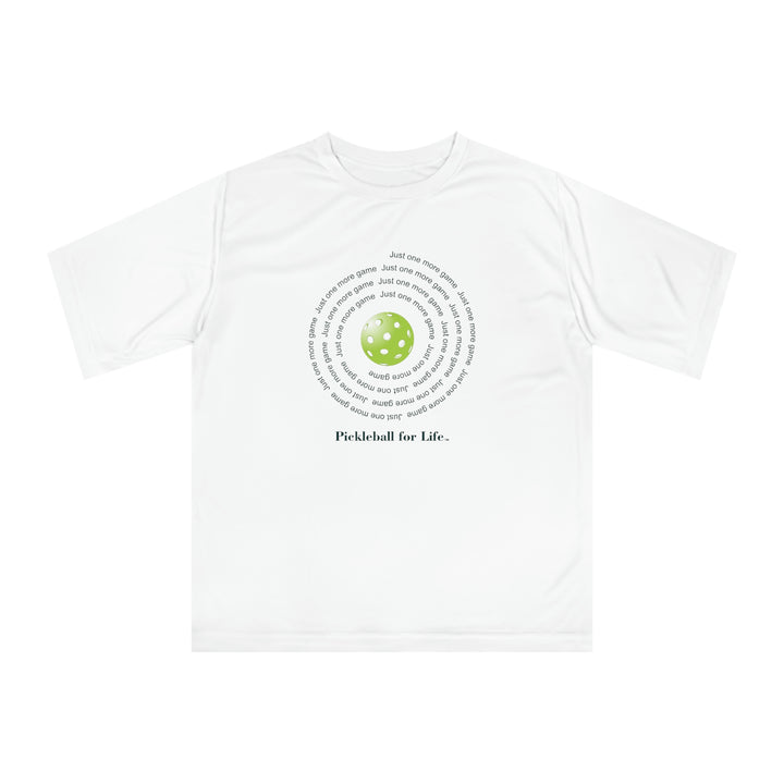 Just One More Game-Spiral Unisex Moisture-Wicking T-Shirt - Great Pickleball Stuff