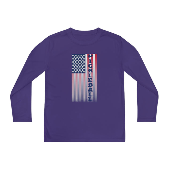 Pickleball Flag Vertical-2 (Faded) Youth Long Sleeve Moisture-Wicking T-Shirt - Great Pickleball Stuff