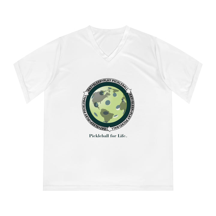 Eat Sleep Play Pickleball Women's Moisture-Wicking V-Neck T-Shirt - Great Pickleball Stuff