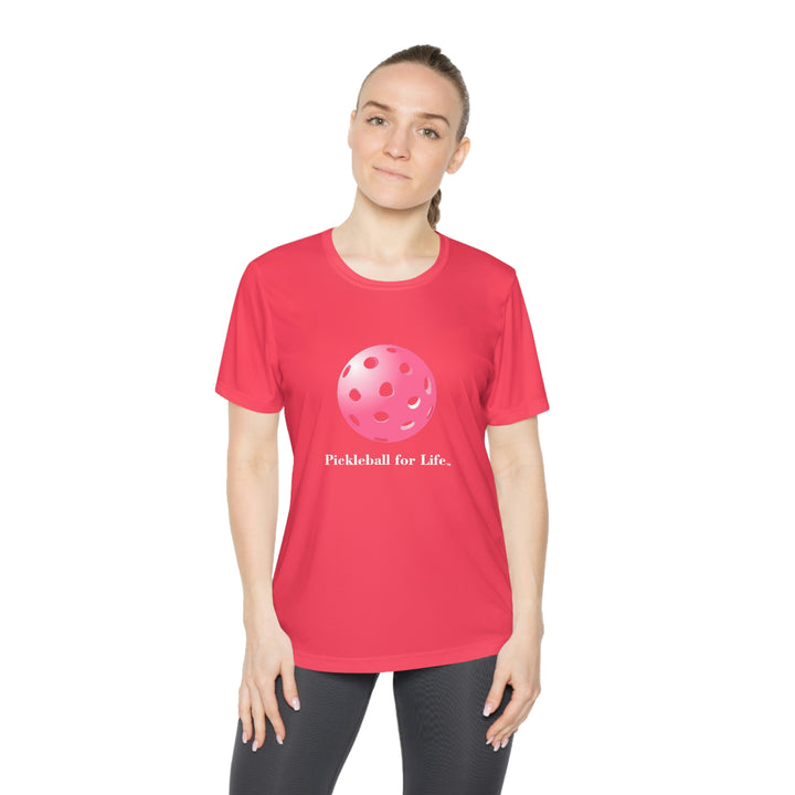 Pickleball for Life-Pink Women's Moisture-Wicking T-Shirt - Great Pickleball Stuff