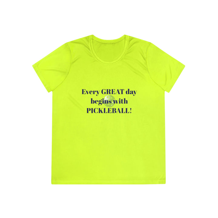 Every Great Day Begins with Pickleball! Women's Moisture-Wicking T-Shirt - Great Pickleball Stuff