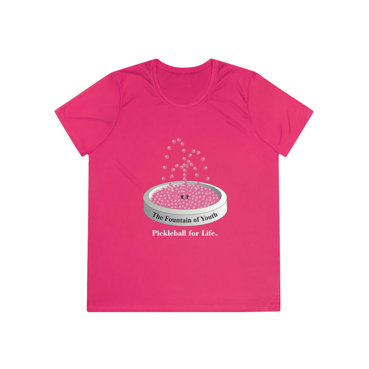 The Pickleball Fountain-Pink Women's Moisture-Wicking T-Shirt - Great Pickleball Stuff