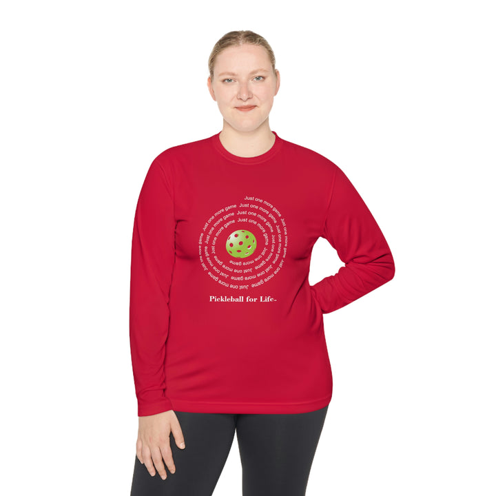 Just One More Game-Spiral Unisex Moisture-Wicking Long Sleeve Tee - Great Pickleball Stuff